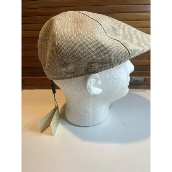 Stefeno Sport Handmade Jett Cotton Linen Newsboy Newsie Beige Hat Cap SZ 61 XL